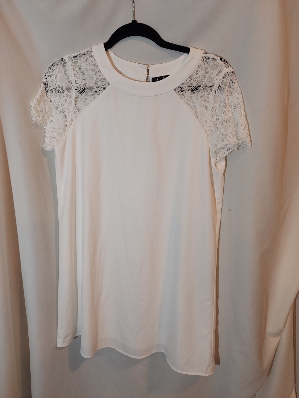 Lulus White Lace Sleeve Shift Mini Dress Medium Bridal Shower Bachelorette